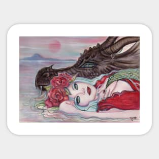 Dragon and princess art by Renee Lavoie Sticker